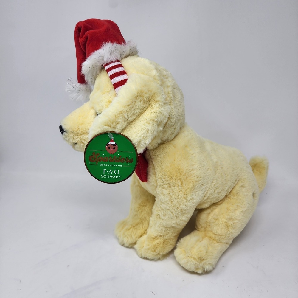 FAO Schwarz Labrador with Santa Hat 12" Stuffed Animal | New | Plush Stuffed Pet - Picture 2 of 9